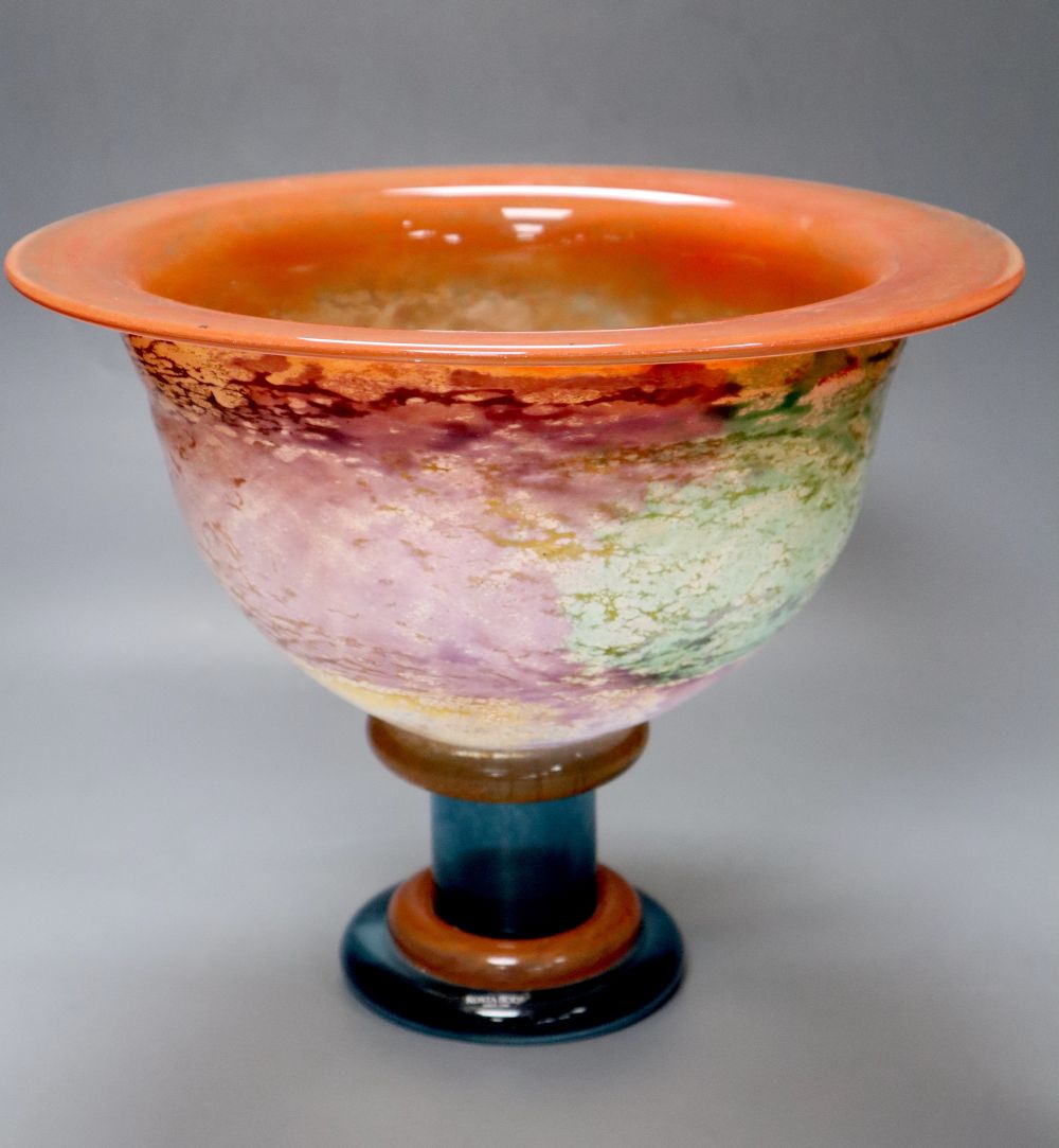 A large glass Kosta coloured art glass pedestal bowl, indistinctly inscribed and numbered beneath, 31cm diameter